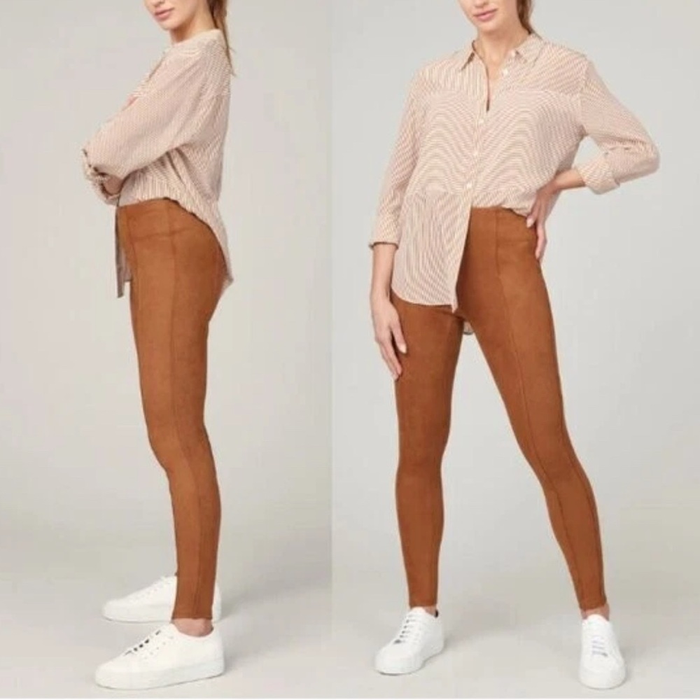 NWT SPANX Faux Suede Leggings in Rich Caramel Soft Stretch Tommy control Size L